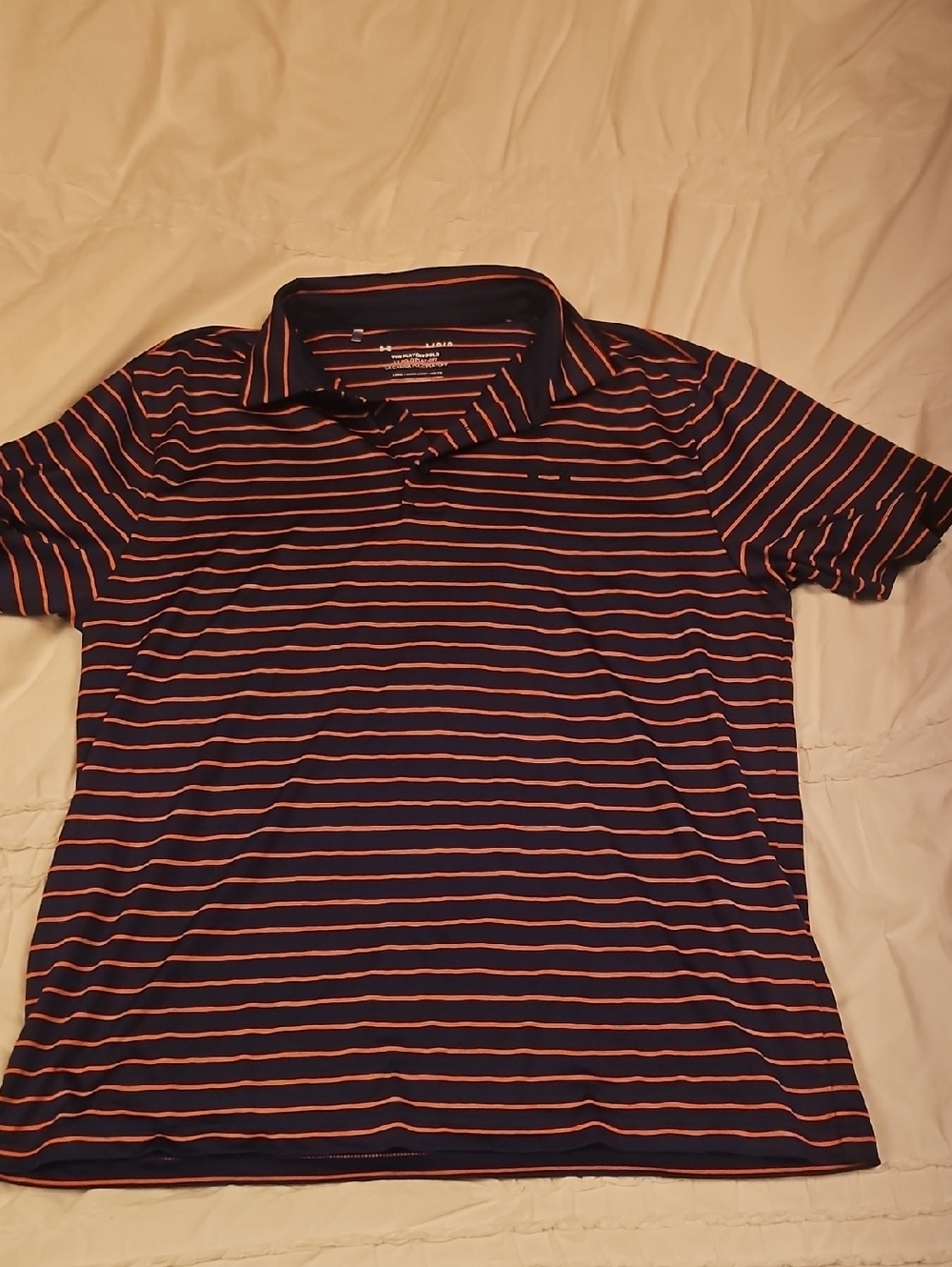 Under Armour Men's Navy Polo with Coral Stripes Lg